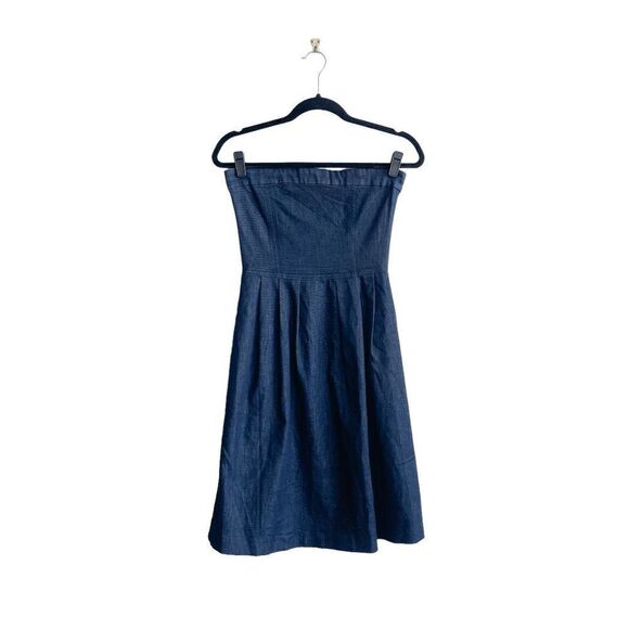 Zara Basic Denim Couture Womens Knee Length Dress Strapless Blue Wash Medium - Picture 1 of 7